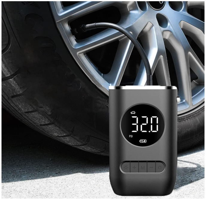 YFJJFY Compressor de ar portátil com inflador de pneu mini com bateria recarregável de 4000 mAh, bomba de pneu sem fio 150 PSI, luz de emergência LED, bomba de ar calibre de pressão para carro bicicleta motocicleta bola inflável