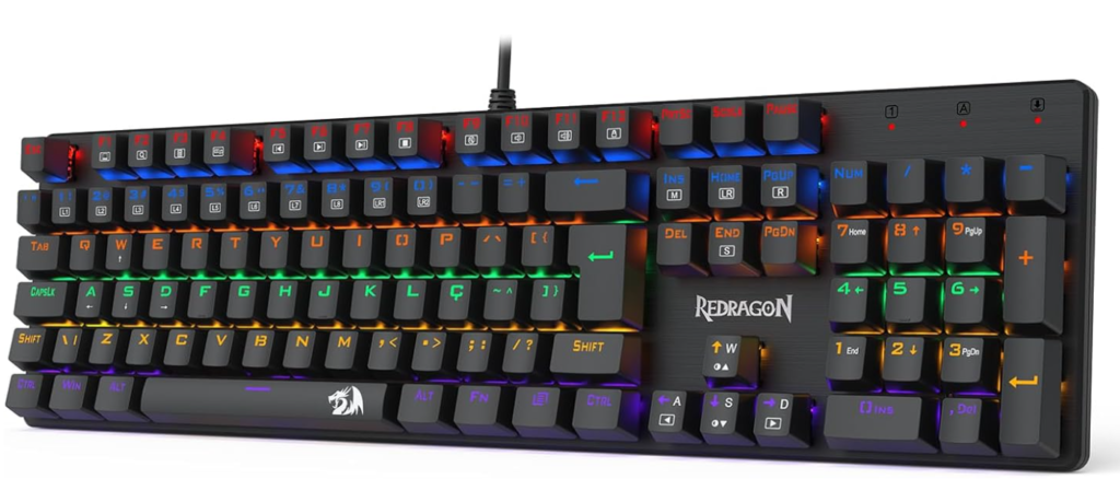 TECLADO MECÂNICO GAMER REDRAGON VALHEIM ILUMINAÇÃO RAINBOW PRETO SWITCH BROWN K608-R (PT-BROWN)
