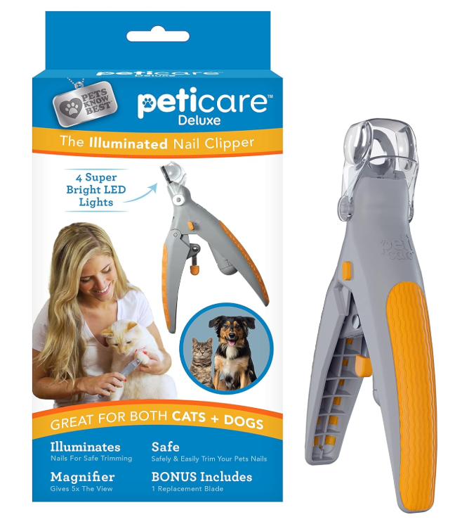 Cortador de unhas para animais de estimação com luz LED Allstar Innovations PetiCare - Ótimo para aparar unhas e garras de gatos e cães, ampliação de 5 vezes que funciona como um prendedor de unhas